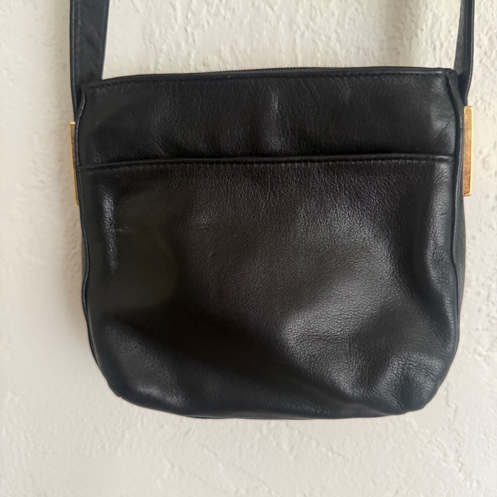 Perlina Black Leather Crossbody Bag Gold Hardware Small‎ Square Shoulder Purse